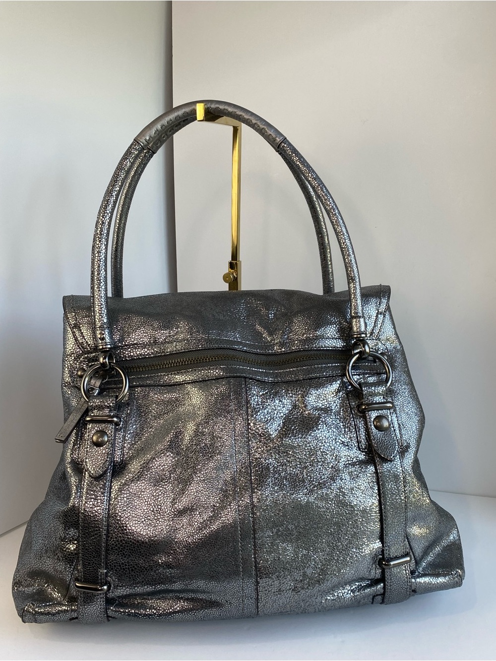 Coach XL Limited Edition Metallic Turnlock Silver Carryall Shoulder Bag - Picture 12 of 16